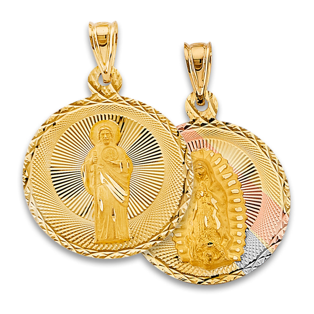 14K Tri Color Gold 25mm Round Religious Stamp Pendant