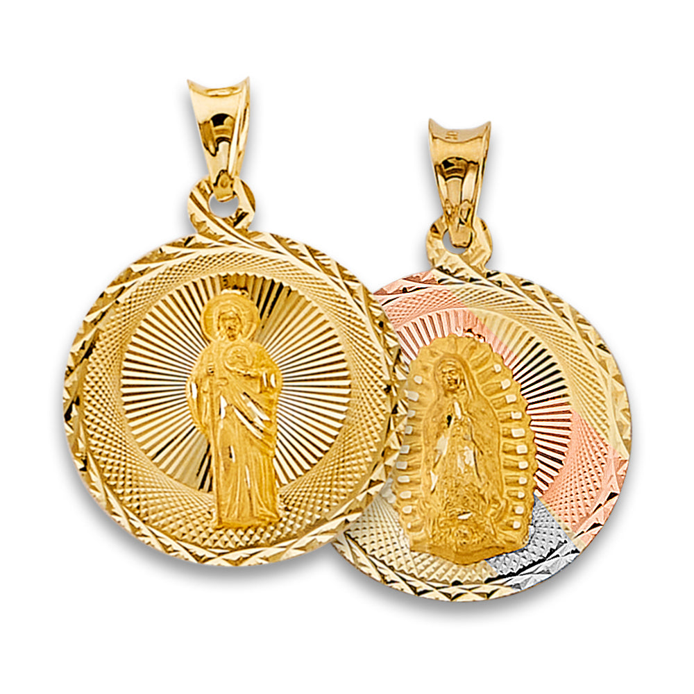 14K Tri Color Gold 20mm Religious Stamp Pendant