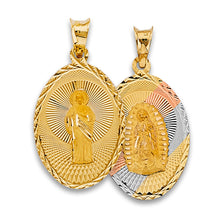 Load image into Gallery viewer, 14K Tri Color Gold Religious Stamp 15mm Pendant