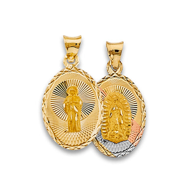 14K Tri Color Gold Religious Stamp 13mm Pendant