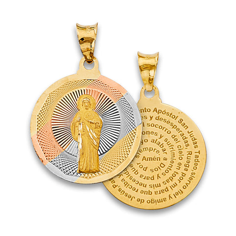 14K Tri Color Gold Religious Stamp 20mm Pendant