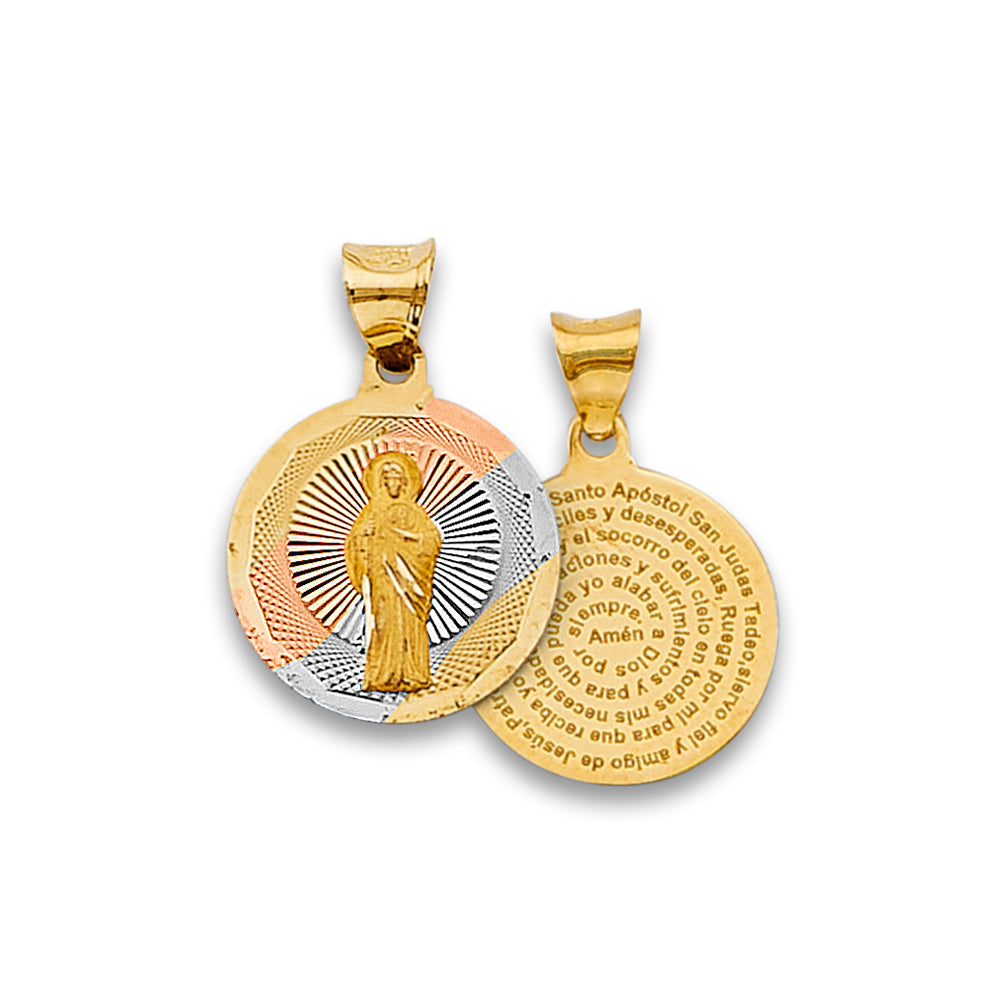 14K Tri Color Gold Round Religious Stamp 15mm Pendant