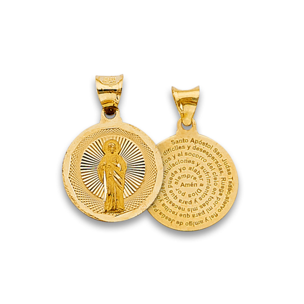 14K Tri Color Gold Round 15mm Religious Stamp Pendant