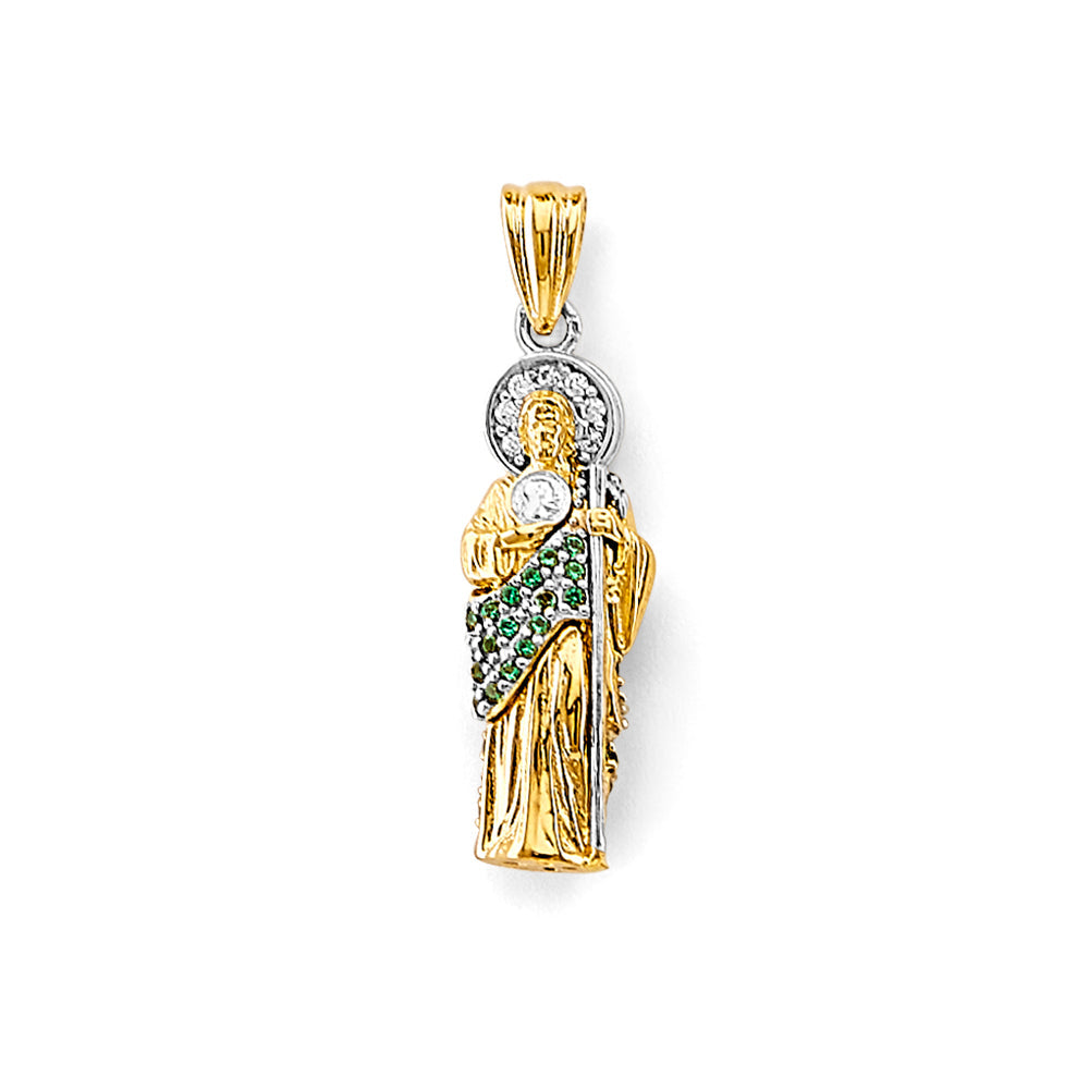 14K Two Tone Gold CZ St. Jude Thaddues 3D Pendant