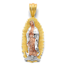 Load image into Gallery viewer, 14K Tri Color Gold 25mm Guadalupe Pendant