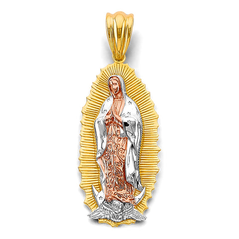 14K Tri Color Gold 25mm Guadalupe Pendant