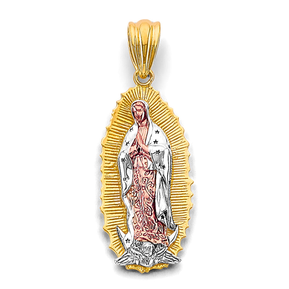 14K Tri Color Gold 15mm Guadalupe Pendant