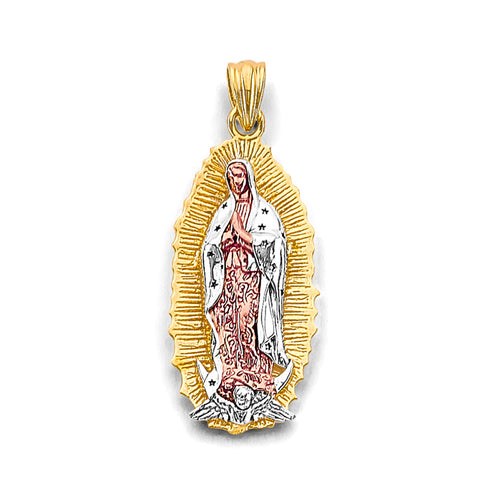 14K Tri Color Gold 13mm Guadalupe Pendant