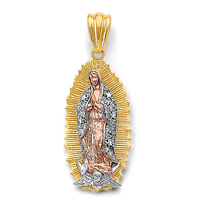 14K Tri Color Gold 15mm CZ Guadalupe Pendant