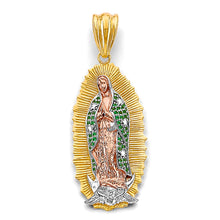 Load image into Gallery viewer, 14K Tri Color Gold CZ Guadalupe 20mm Pendant