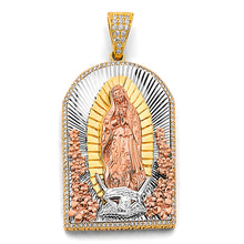 Load image into Gallery viewer, 14K Tri Color Gold CZ Guadalupe 25mm Pendant