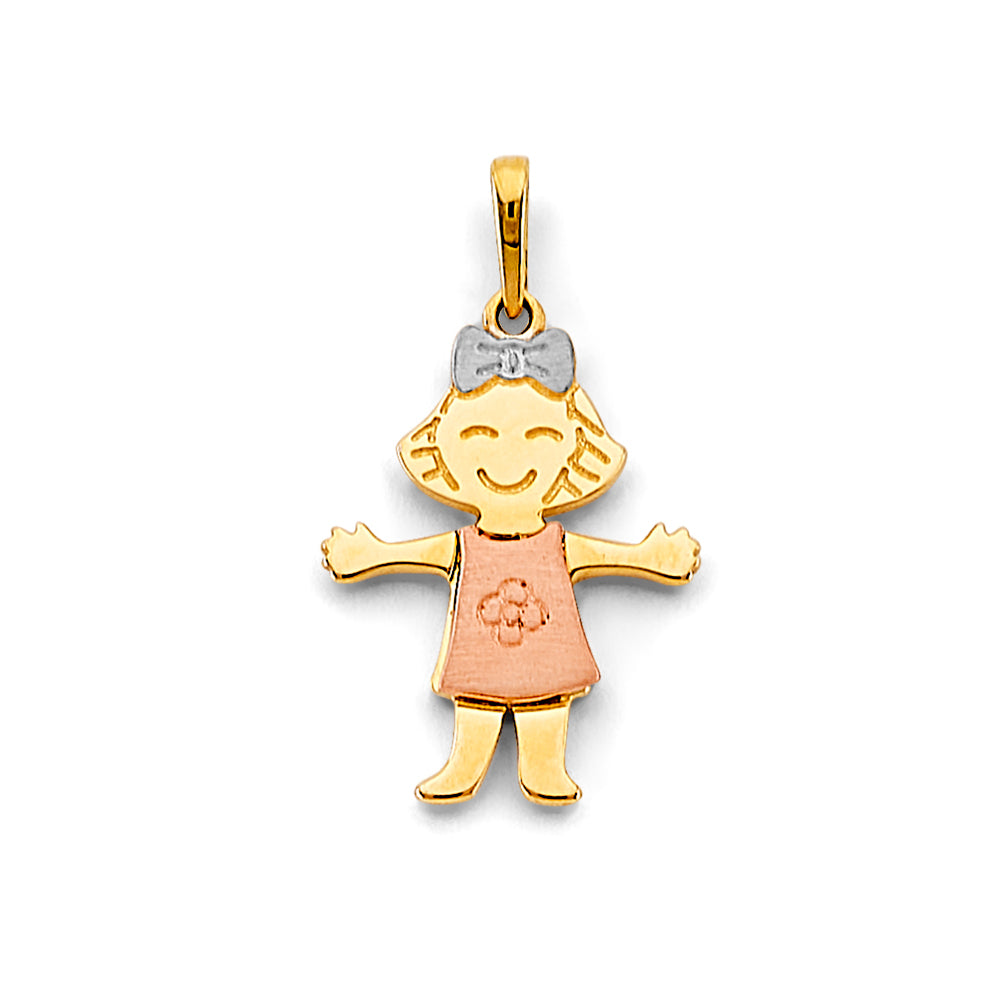 14K Tri Color Gold Girl Pendant