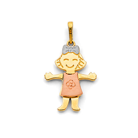 14K Tri Color Gold Girl Pendant