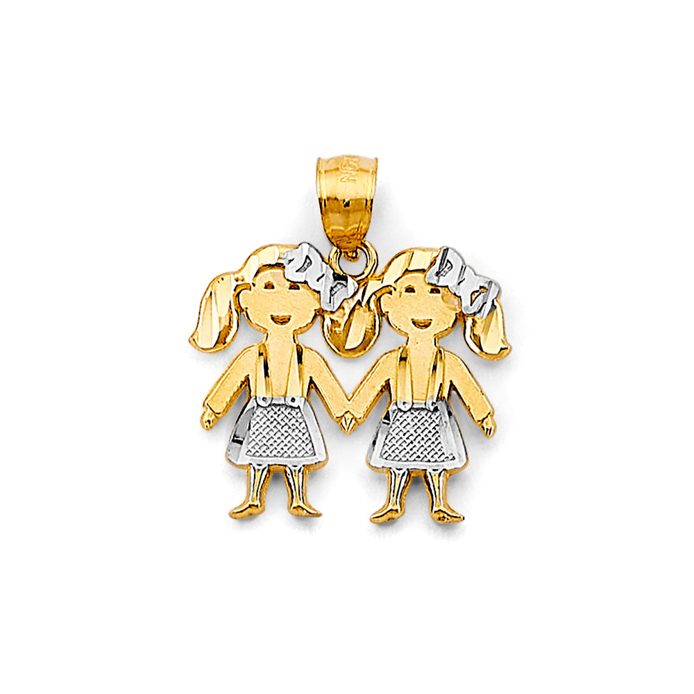 14K Two Tone Gold Girl-Girl Pendant