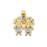 14K Two Tone Gold Girl-Girl Pendant