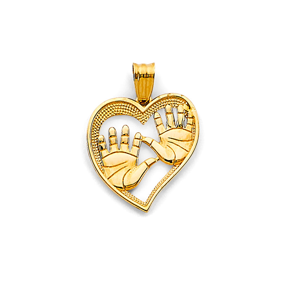 14K Yellow Gold Heart Hand Prints Pendant