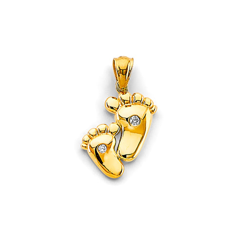 14K Yellow Gold CZ Footprints Pendant