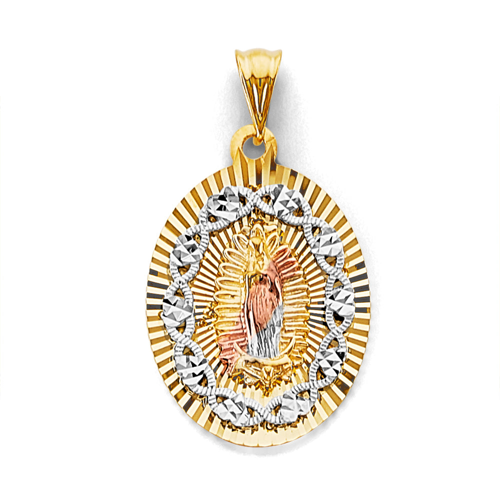 14K Tri Color Gold 20mm Stamp Guadalupe Pendant