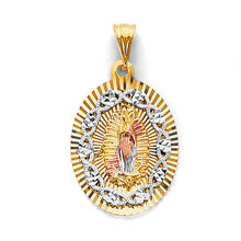 Load image into Gallery viewer, 14K Tri Color Gold 20mm Stamp Guadalupe Pendant