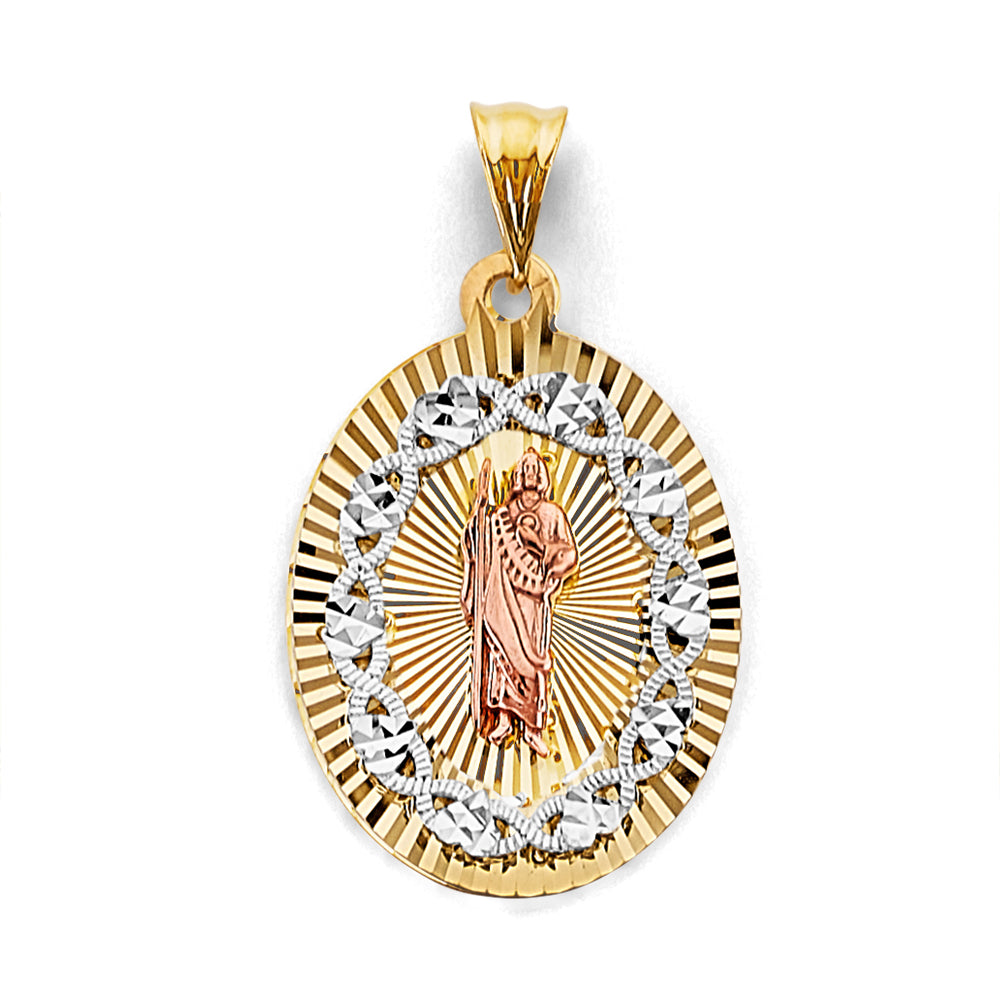 14K Tri Color Gold Stamp St. Jude Pendant