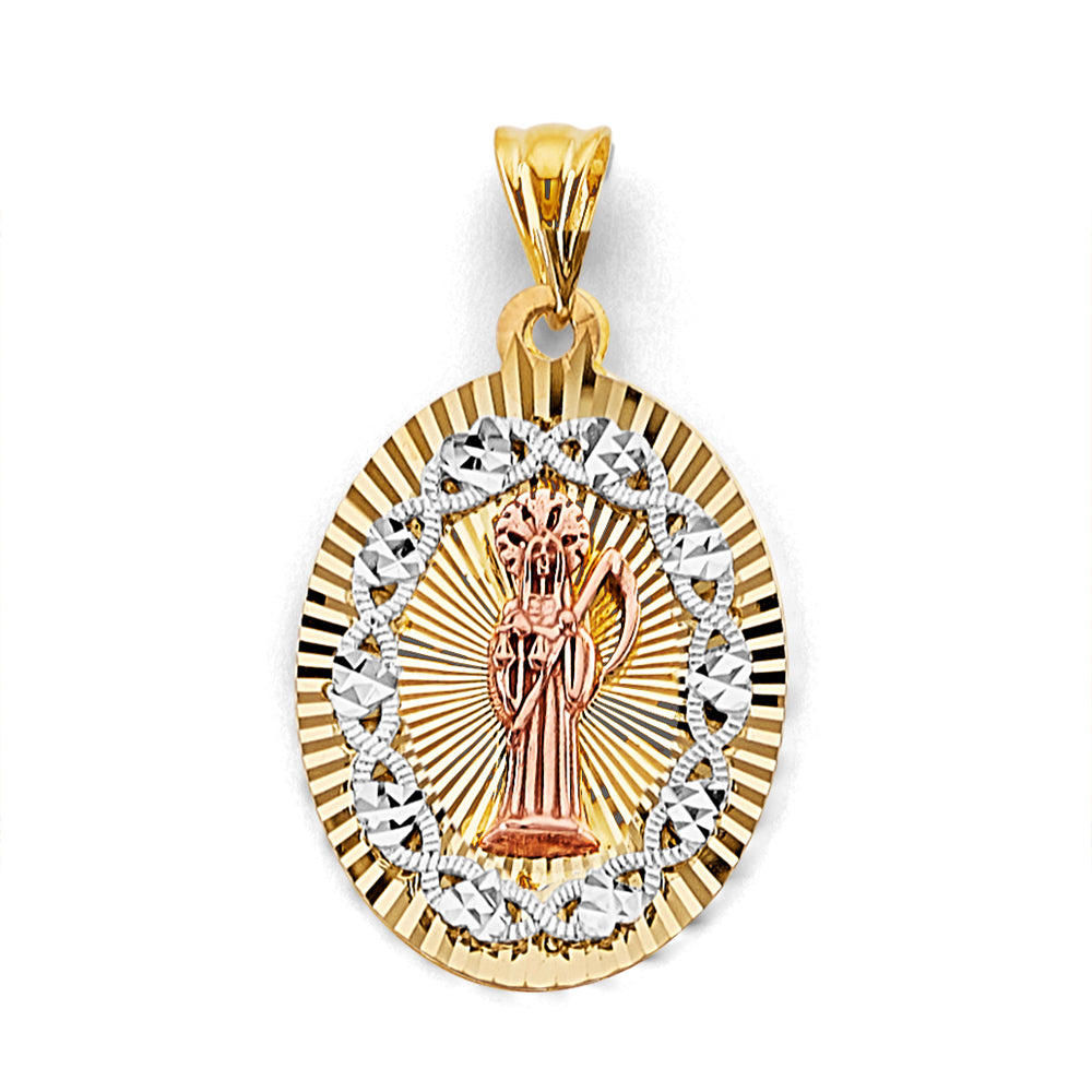 14K Tri Color Gold Stamp Santa Muerte Pendant