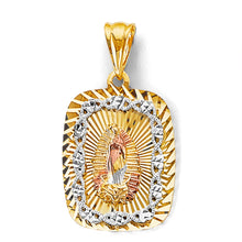 Load image into Gallery viewer, 14K Tri Color Gold Heart Stamp Guadalupe 20mm Pendant