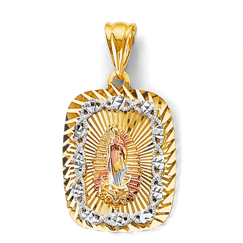 14K Tri Color Gold Heart Stamp Guadalupe 20mm Pendant