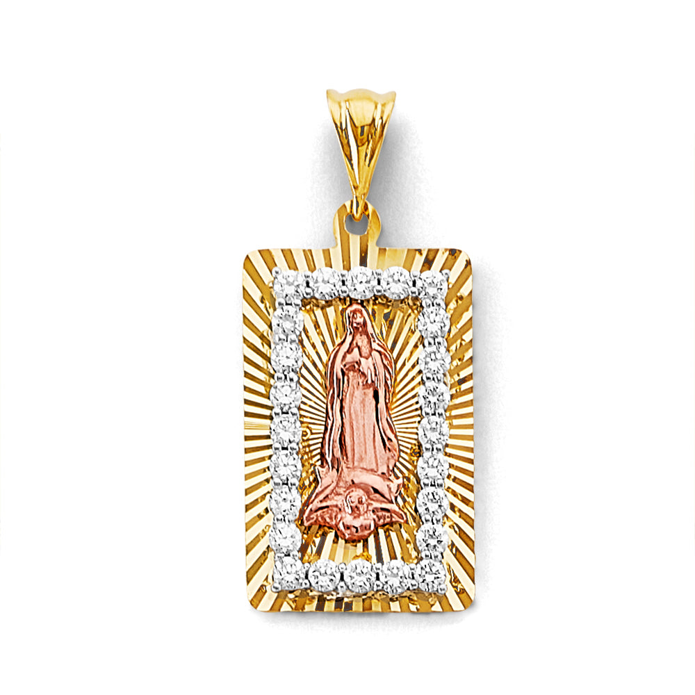 14K Tri Color Gold CZ Stamp Guadalupe Pendant