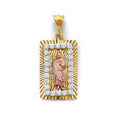 Load image into Gallery viewer, 14K Tri Color Gold CZ Stamp St. Jude Pendant