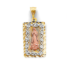 Load image into Gallery viewer, 14K Tri Color Gold 13mm Stamp Guadalupe Pendant