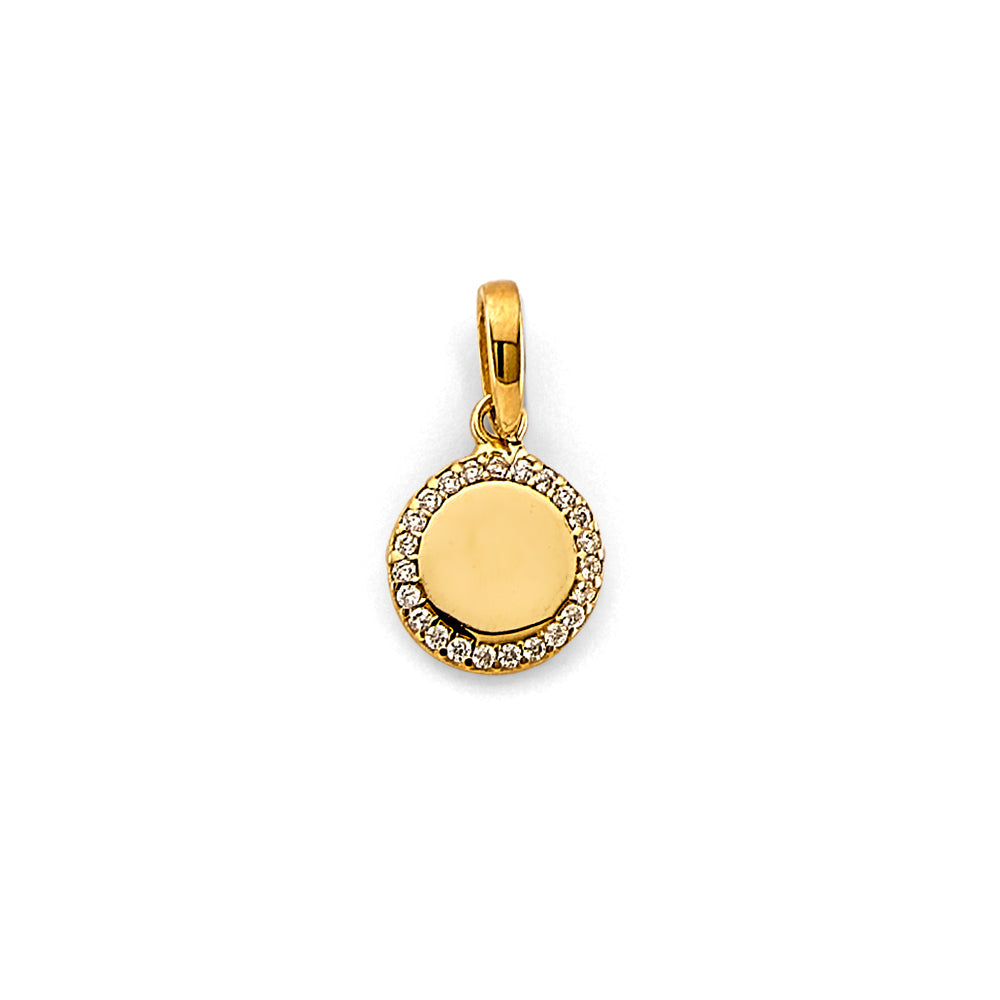 14K Yellow Gold Round CZ Engravable Plain Pendant