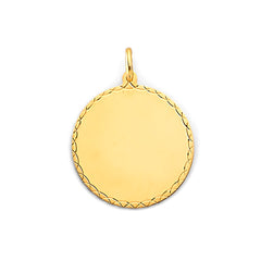 14K Yellow Gold Round 20mm Engravable Plain Pendant