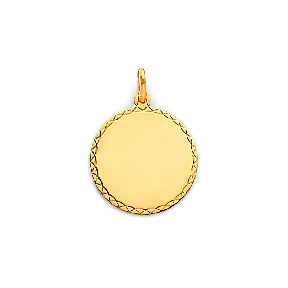 14K Yellow Gold Round 15mm Engravable Plain Pendant