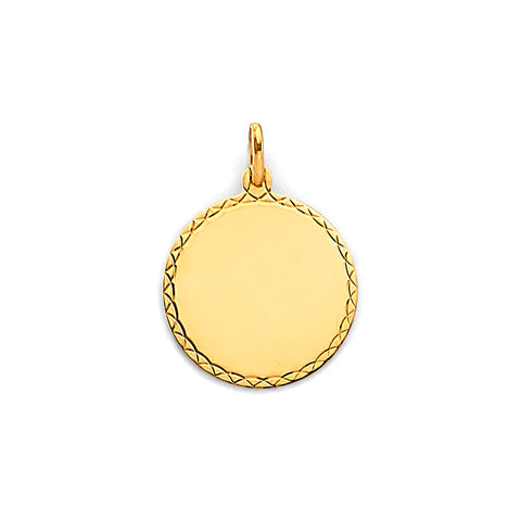 14K Yellow Gold Round 15mm Engravable Plain Pendant