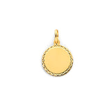 14K Yellow Gold Round 10mm Engravable Plain Pendant