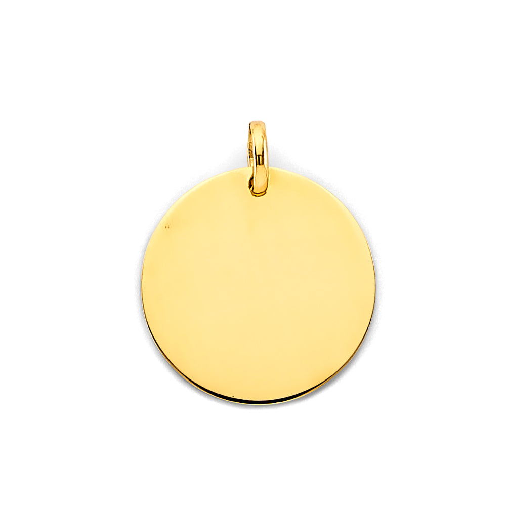 14K Yellow Gold Round 18mm Engravable Plain Pendant