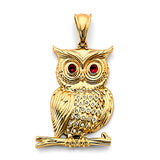 14K Yellow Gold CZ Owl Pendant