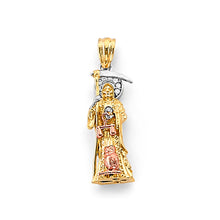 Load image into Gallery viewer, 14K Tri Color Gold CZ 3D Santa Muerte Pendant