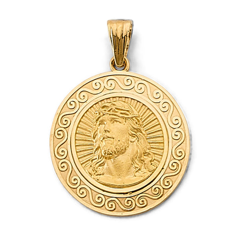 14K Yellow Gold Round Jesus Pendant