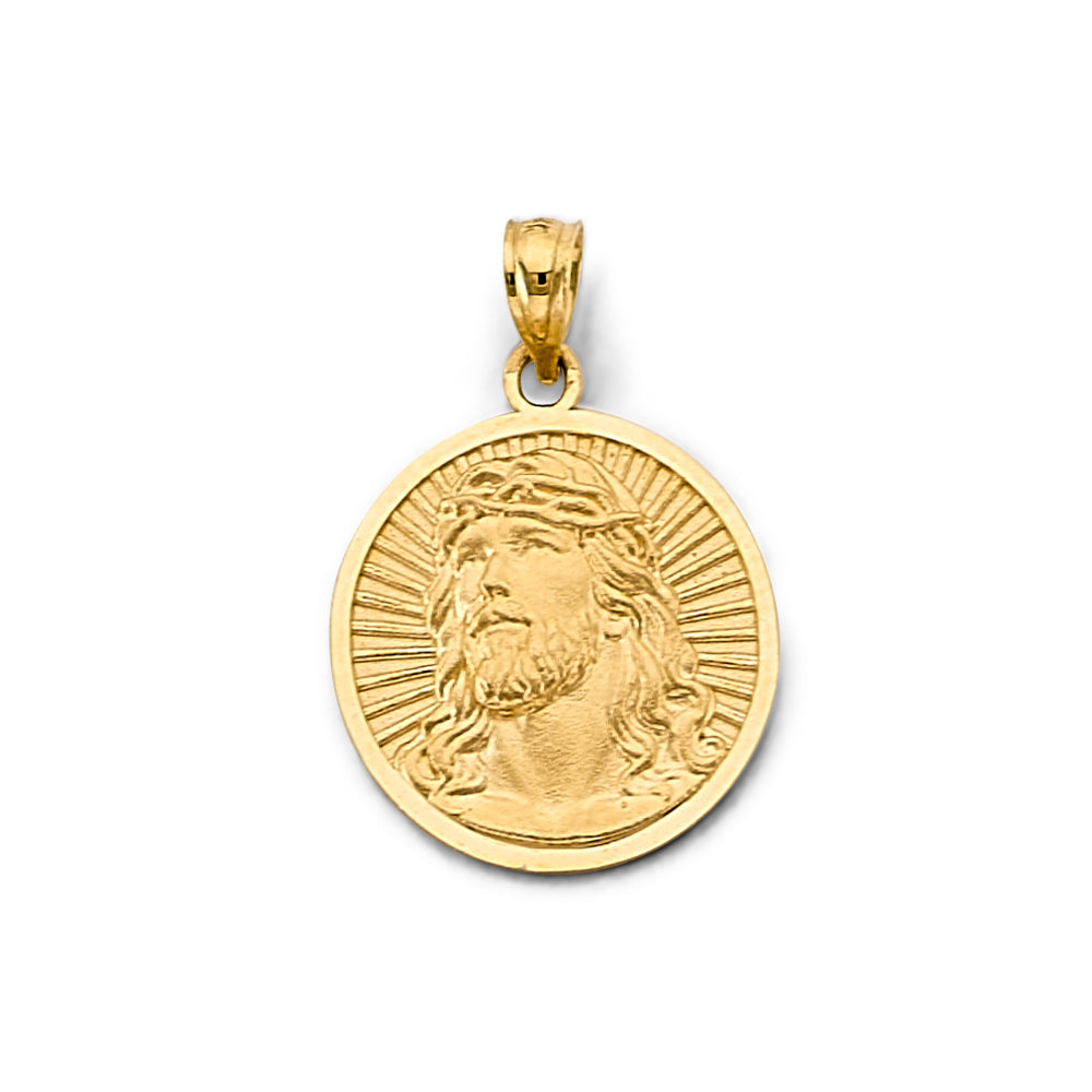 14K Yellow Gold 17mm Round Jesus Pendant