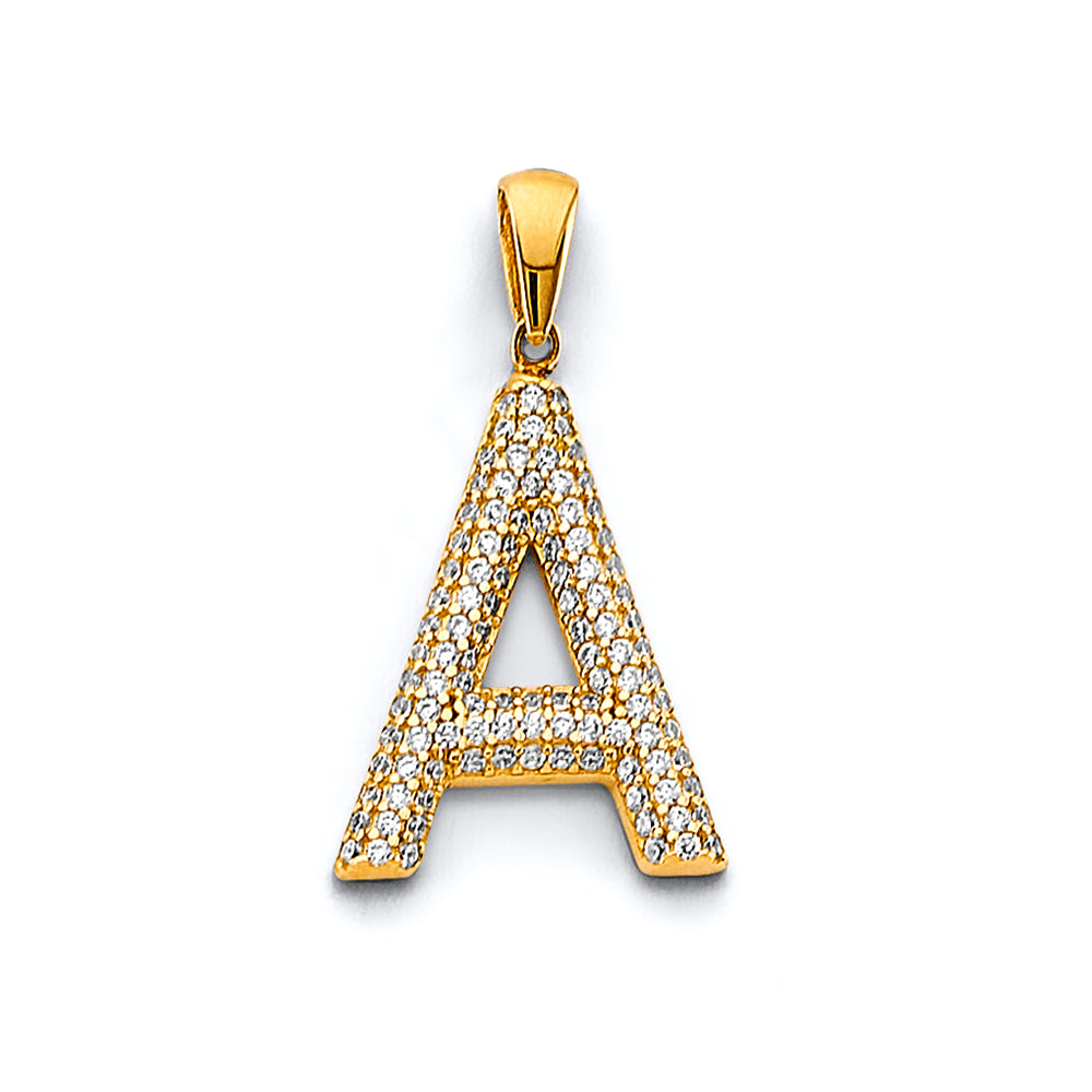 14K Two Tone Gold CZ Initial Pendant