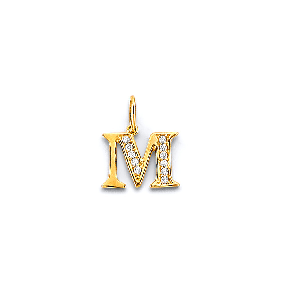 14K Two Tone Gold Initial CZ Pendant