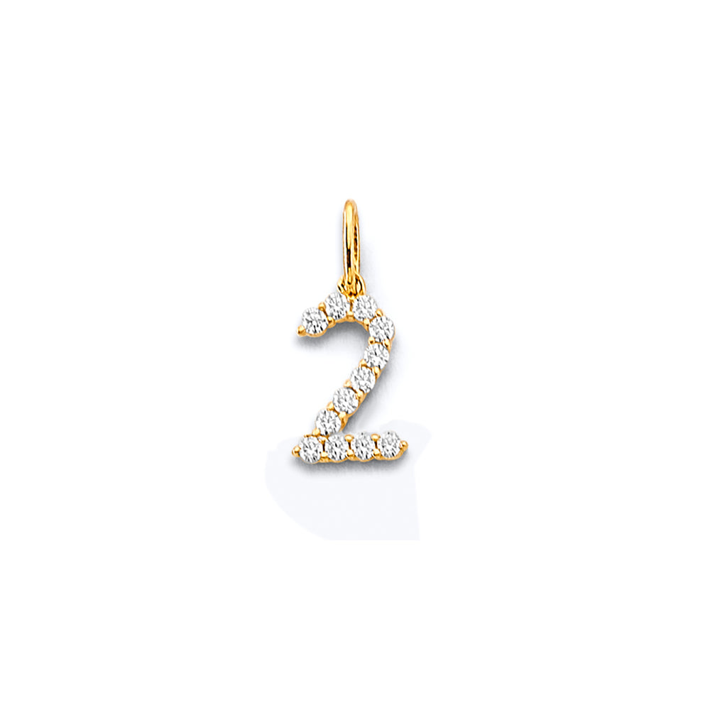 14K Yellow Gold CZ 2 Number Pendant