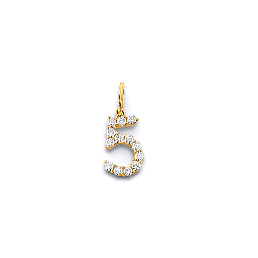 14K Yellow Gold CZ 5 Number Pendant