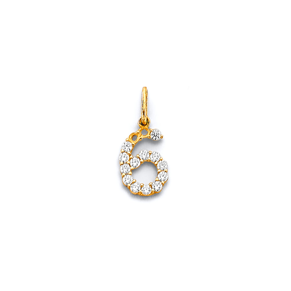 14K Yellow Gold CZ 6 Number Pendant