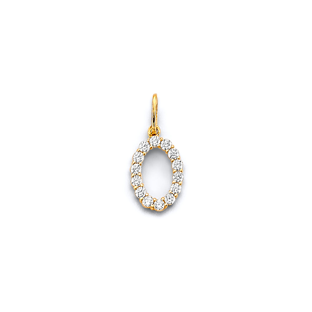 14K Yellow Gold CZ 0 Number Pendant