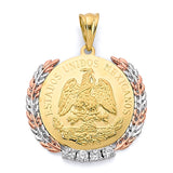 14K Tri Color Gold CZ Framed Medal Coin Pendant