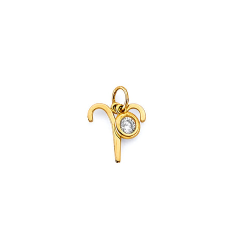 14K Yellow Gold CZ Aries Zodiac Pendant