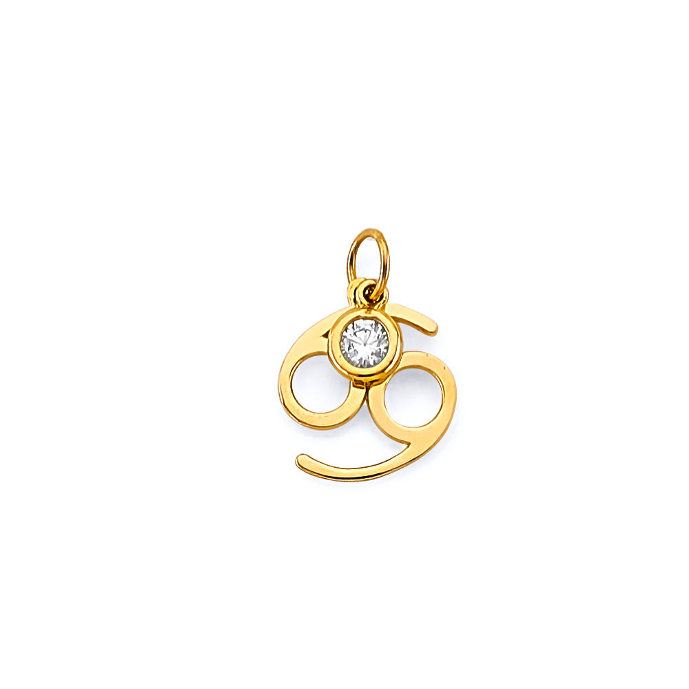 14K Yellow Gold CZ Cancer Zodiac Pendant