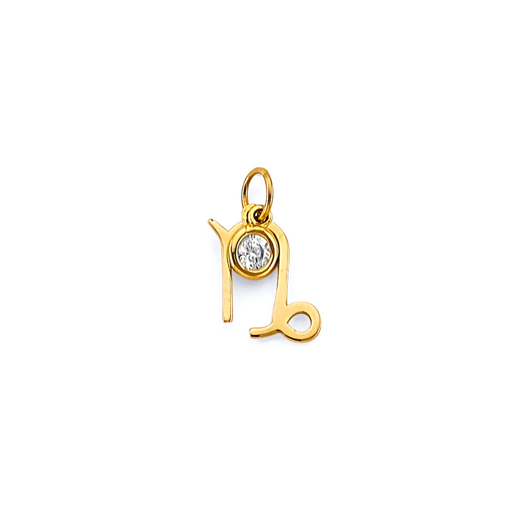 14K Yellow Gold CZ Capricorn Zodiac Pendant